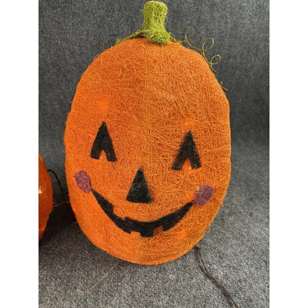 Halloween Light Up Sisal Pumpkins Set Of 2 Works Spooky Yard Decor